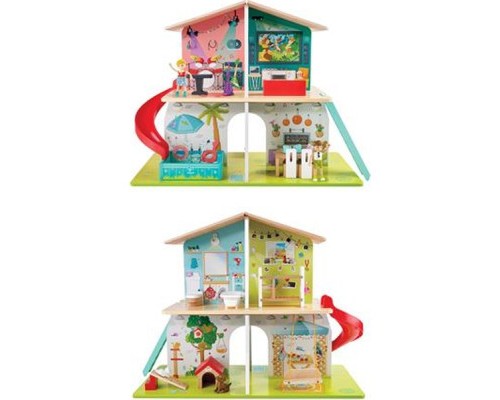 Ігровий набір Hape Ляльковий будинок з гіркою, меблями та аксесуарами (E3411)