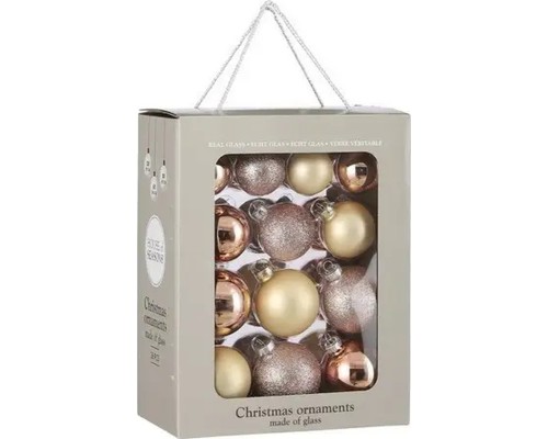 Ялинкова іграшка House Of Seasons Скляні кульки 26 шт D7 см D6 см D5 см Рожеві (8718861800548)