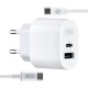 Зарядний пристрій XO L97 (1Type-C/1USB/2.4A) + Type-C - Type-C White (XO-L97-TC)