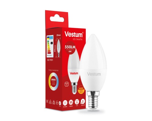 Лампочка Vestum LED C37 6W 3000K 220V E14 (1-VS-1304)