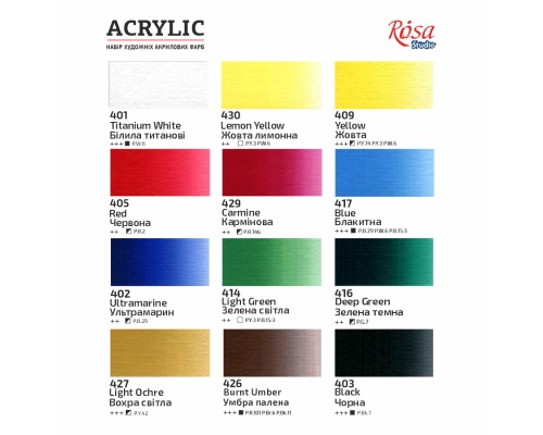 Акрилові фарби Rosa Studio 12*20мл, блістер (4823098538080)