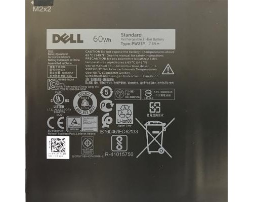 Акумулятор до ноутбука Dell XPS 13-9360 PW23Y, 60Wh (8085mAh), 6cell, 7.6V, Li-ion (A47313) 