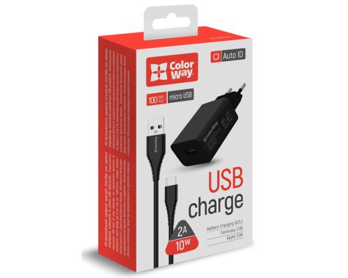 Зарядний пристрій ColorWay 1USB AUTO ID 2A (10W) black + cable micro USB (CW-CHS012CM-BK)