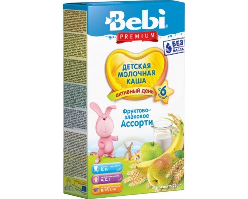 Дитяча каша Bebi Premium молочна Фруктово-злакове асорті +6 міс. 200 г (8606019654313)