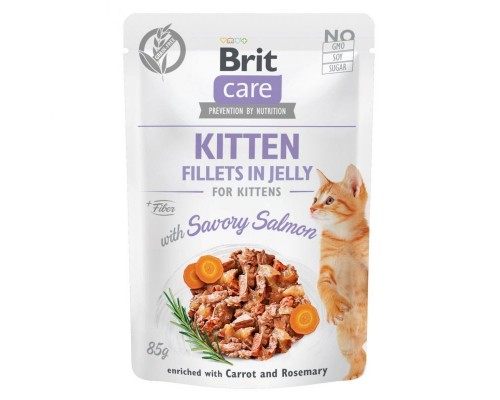 Вологий корм для кішок Brit Care Cat pouch для кошенят 85 г (пікантний лосось у желе) (8595602540594)