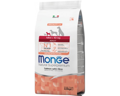 Сухий корм для собак Monge Dog Mini Adult лосось, рис 2.5 кг (8009470011570)