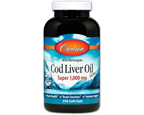 Жирні кислоти Carlson Жир із Печені Норвезької Тріски, 1000 мг, Cod Liver Oil, 250 (CAR-01302)