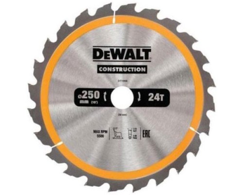 Диск пильний DeWALT СONSTRUCTION , 250 х 30 мм, 24 z, АТВ, 10 градусів, (DT1956)