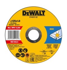 Круг відрізний DeWALT HIGH PERFOR, нержавіюча сталь/листовий метал,125x1.0x22,23 мм, 10 шт (DT43972)