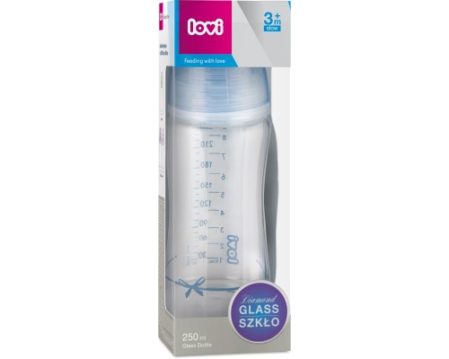 Пляшечка для годування Lovi Diamond Glass Baby Shower скляна 250 мл Блакитна (74/204boy)