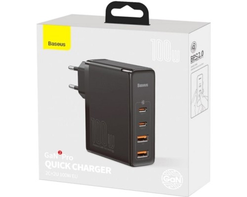 Зарядний пристрій Baseus 2xUSB 100W GaN (2xUSB-C+2xUSB-A) black (CCGAN2P-L01)