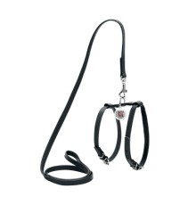 Шлея для собак WAUDOG Glamour з повідцем шкіряна Ш 9 мм А 20-30 см В 30-40 см чорна (33991)