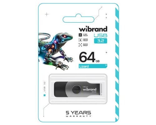 USB флеш накопичувач Wibrand 64GB Lizard Black USB 3.2 Gen 1 (USB 3.0) (WI3.2/LI64P9B) 
