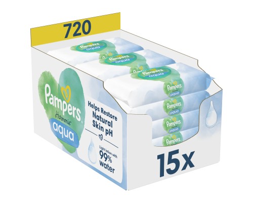 Дитячі вологі серветки Pampers Harmonie Aqua 15 пачок x 48 шт (8006540510247)