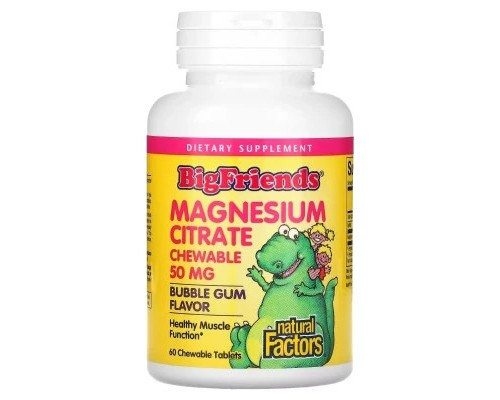 Мінерали Natural Factors Магній цитрат для дітей, 50 мг, смак жувальної гумки (NFS-01648)