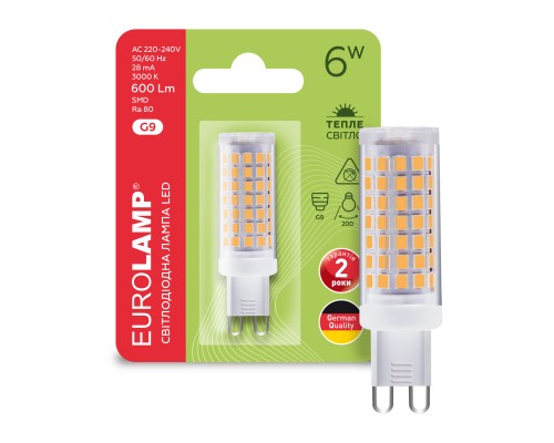 Лампочка Eurolamp LED G9 6W 600Lm 3000K (LED-G9-0630(220))