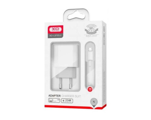 Зарядний пристрій XO L97 (1Type-C/1USB/2.4A) + USB - MicroUSB White (XO-L97-MC)