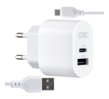 Зарядний пристрій XO L97 (1Type-C/1USB/2.4A) + USB - MicroUSB White (XO-L97-MC)