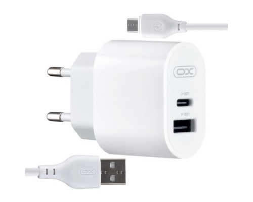 Зарядний пристрій XO L97 (1Type-C/1USB/2.4A) + USB - MicroUSB White (XO-L97-MC)