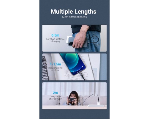 Дата кабель USB 2.0 AM to Lightning 2.0m 2.4A Aluminum Alloy Purple Vention (LABVH)