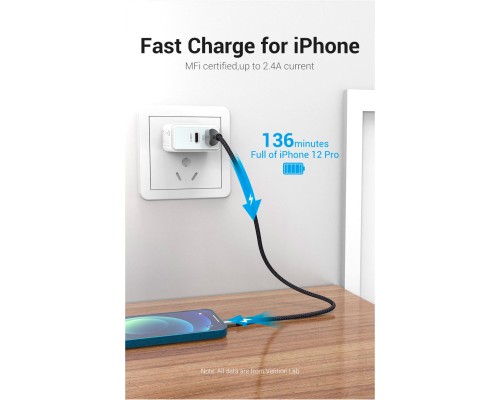 Дата кабель USB 2.0 AM to Lightning 2.0m 2.4A Aluminum Alloy Purple Vention (LABVH)