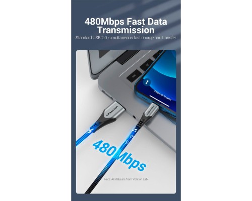 Дата кабель USB 2.0 AM to Lightning 2.0m 2.4A Aluminum Alloy Purple Vention (LABVH)