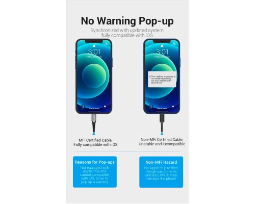 Дата кабель USB 2.0 AM to Lightning 2.0m 2.4A Aluminum Alloy Purple Vention (LABVH)