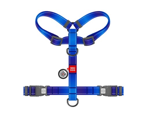 Шлея для собак WAUDOG Nylon Mono анатомічна H-подібна з QR паспортом, пластиковий фастекс, S синя (545612)
