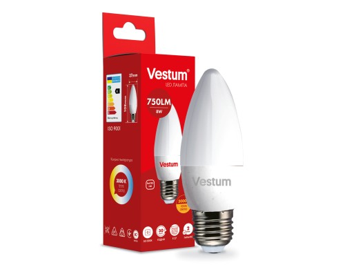 Лампочка Vestum LED C37 8W 3000K 220V E27 (1-VS-1310)