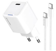 Зарядний пристрій ColorWay GaN Mini 25W PD Port PPS USB-C white cable Type-C (CW-CHS052PDC-WT)