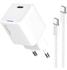 Зарядний пристрій ColorWay GaN Mini 25W PD Port PPS USB-C white cable Type-C (CW-CHS052PDC-WT)