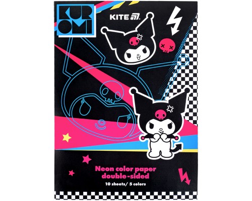 Кольоровий папір Kite А4 неоновий Kuromi (10 аркушів/ 5 кольорів) (HK24-252-2)