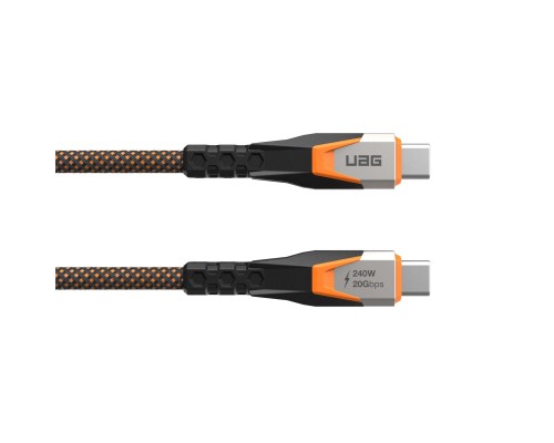 Дата кабель USB-C to USB-C 0.75m v3.2 240W Rugged double braided nylon black+orange UAG (9B4415114097)