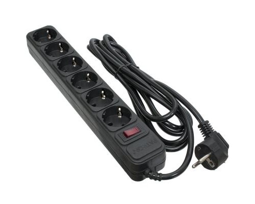 Мережевий фільтр живлення Patron 3.0 m3*1mm2 (SP-1063) 6 розеток BLACK (EXT-PN-SP-1063)