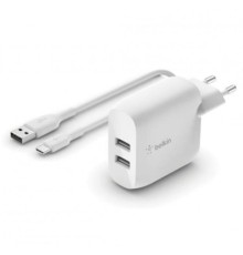 Зарядний пристрій Belkin Home Charger (24W) DUAL USB 2.4A, USB-C cable 1m, white (WCE001VF1MWH)