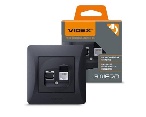 Телефонна розетка Videx BINERA CAT3  черн (VF-BNSK1TF3-BG)