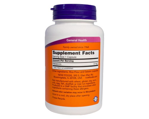 Амінокислота Now Foods Мелатонін 3 мг, 180 гелевих капсул (NOW-03257) 