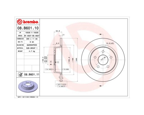 Гальмівний диск Brembo 08.B601.10