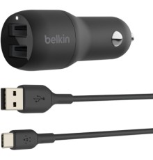 Зарядний пристрій Belkin Car Charger (24W) Dual USB-A, USB-A - USB-C, 1m, black (CCE001BT1MBK)