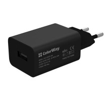 Зарядний пристрій ColorWay 1USB AUTO ID 2A (10W) black + cable Type C (CW-CHS012CC-BK)