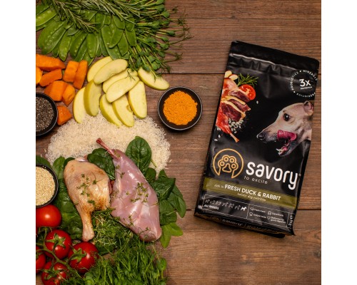 Сухий корм для собак Savory Adult All Breeds rich in Fresh Duck and Rabbit 3 кг (4820232630174)