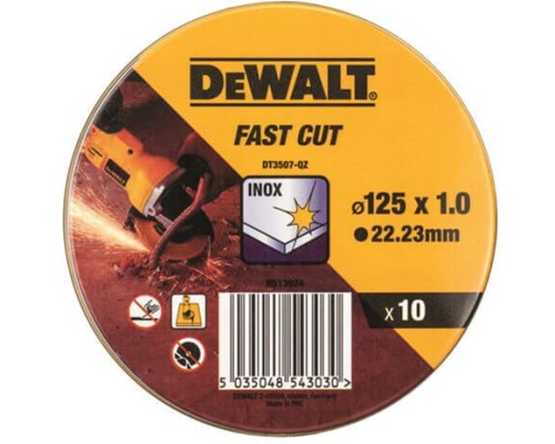 Круг відрізний DeWALT INOX, нержавіюча сталь/листовий метал, 125x22.23x1.0 мм, 10 шт (DT3507)
