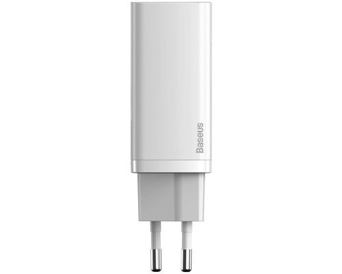 Зарядний пристрій Baseus 2xUSB 65W GaN (USB-C+USB-A) white (CCGAN2L-B02)