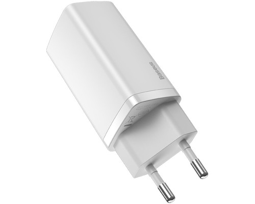 Зарядний пристрій Baseus 2xUSB 65W GaN (USB-C+USB-A) white (CCGAN2L-B02)