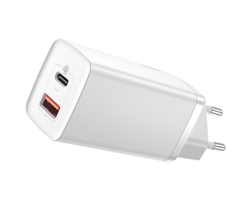 Зарядний пристрій Baseus 2xUSB 65W GaN (USB-C+USB-A) white (CCGAN2L-B02)