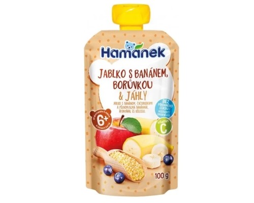 Дитяче пюре Hamanek із яблук, бананів, чорниці та пшона 100 г (1215916)