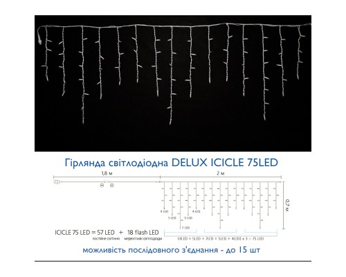 Гірлянда Delux ICICLE flash 75LED 2 х 0.7 м синій/білий IP44 EN (90012957)