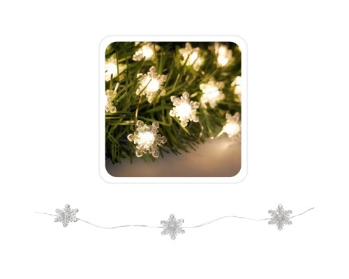 Гірлянда Chomik Сніжинки струна 2,2 м, 20 LED теплий білий, 2АА (5900779854208)
