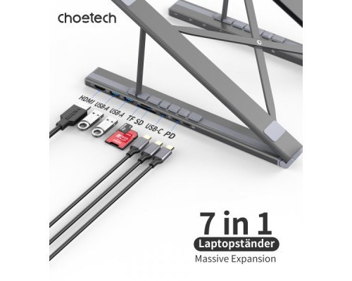 Порт-реплікатор Choetech USB-C 7-in-1 (HDMI/PD/картридер/USB-A/USB-C) Docking Station (HUB-M48-GY)