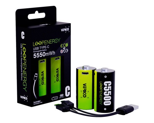 Акумулятор Verico C/R14 USB Type-C 3700mAh 1.5V Li-ion * 2 (LoopEnergy) (1BTOV-A4N0A2-NN) 